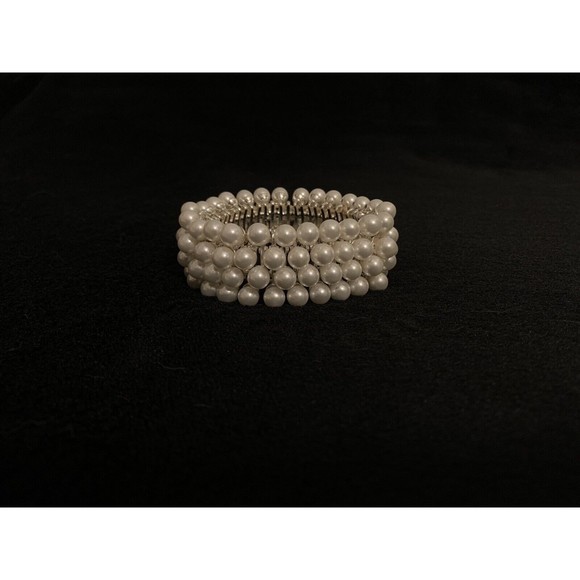 Faux Pearl Bracelet Chunky Stretchable Vintage - Picture 4 of 10